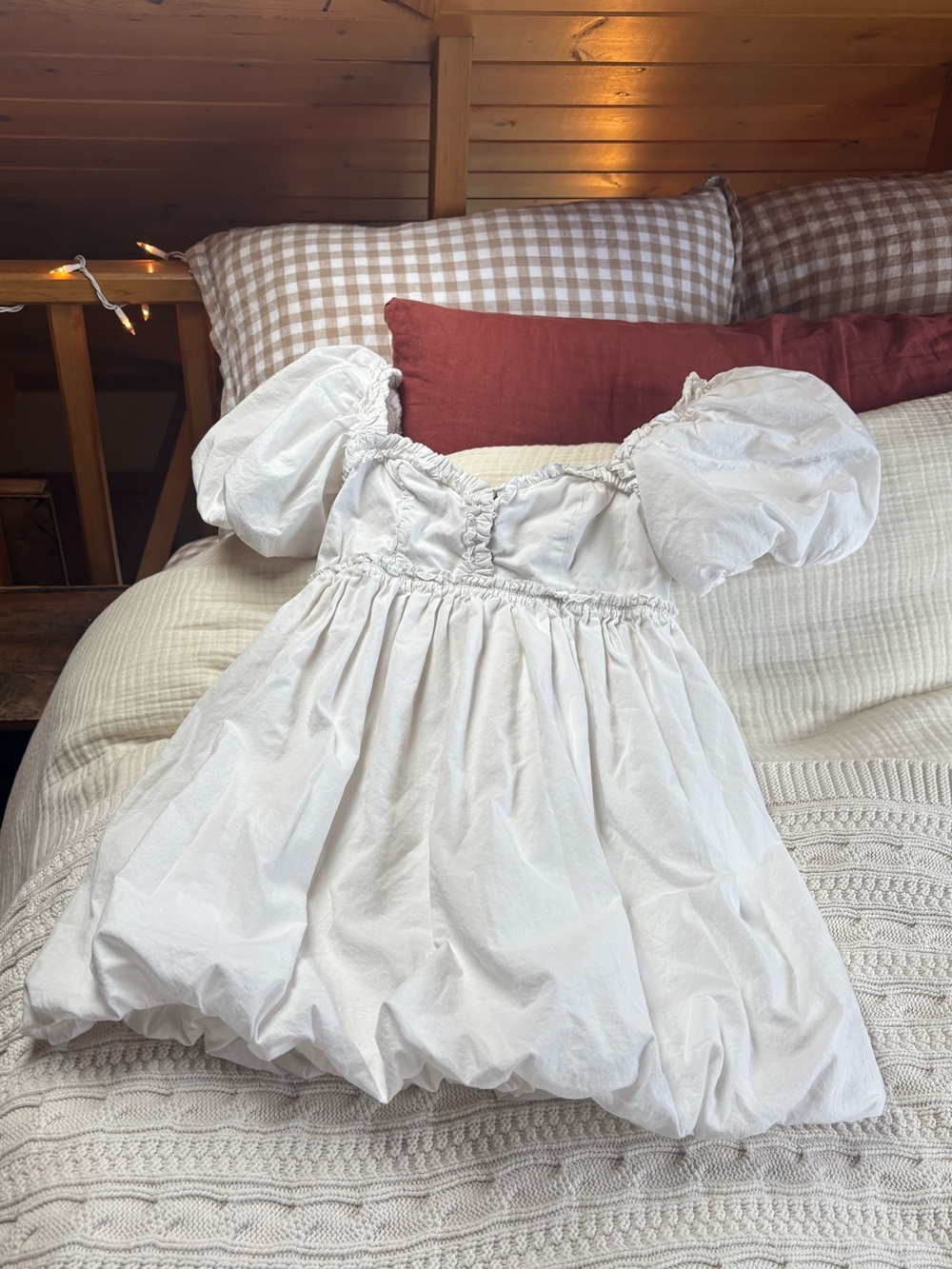 Free People Rendezvous Mini White Puff-Sleeve Cotton Cloud Dress in Ivory